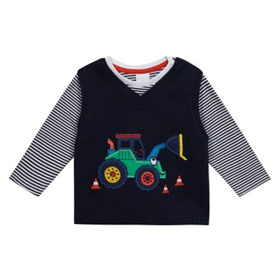 bluezoo Baby boys black striped t-shirt and tractor tank set